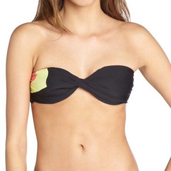 LSpace Black Contrast Geo Twist Bandeau Bikini Top D Cup Colorblock Y2K - Picture 1 of 4